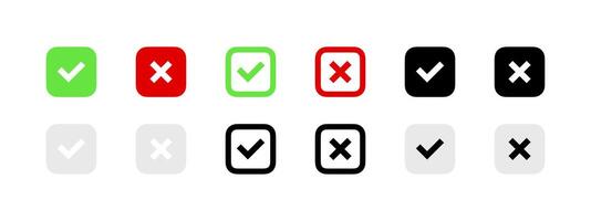 A set of icons with a check mark and a cross vector