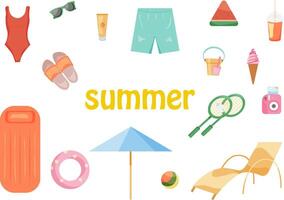 A set of summer beach clothes. illustration on a white background. summer vacation items. vector