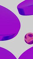 Purple metal balls falling down, jumping from one disc with flat reflective surface to another. Design. Hypnotic and calming effect of falling spheres, seamless loop. video