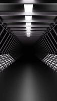 Futuristic 3d corridor with metal walls. Design. 3D corridor in spaceship with neon lights. Realistic corridor in spaceship video