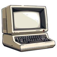 Vintage 80s monitor with computer keyboard illustration vector
