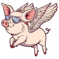 happy pig with wings and sunglasses flying through the air vector