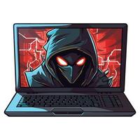 hacker operating a laptop illustration vector