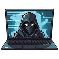 hacker operating a laptop illustration vector