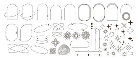 Modern minimalist aesthetic line elements, trendy frames with stars, geometric forms. vector