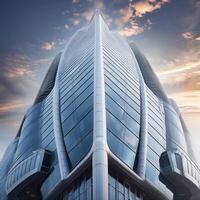 Modern skyscraper building with futuristic design photo