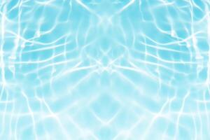 Bluewater waves on the surface ripples blurred. Defocus blurred transparent blue colored clear calm water surface texture with splash and bubbles. Water waves with shining pattern texture background. photo