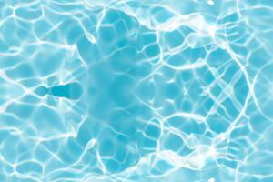 Bluewater waves on the surface ripples blurred. Defocus blurred transparent blue colored clear calm water surface texture with splash and bubbles. Water waves with shining pattern texture background. photo