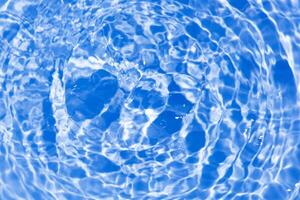 Blue water with ripples on the surface. Defocus blurred transparent blue colored clear calm water surface texture with splashes and bubbles. Water waves with shining pattern texture background. photo