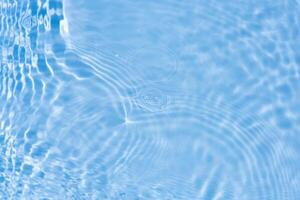 Bluewater waves on the surface ripples blurred. Defocus blurred transparent blue colored clear calm water surface texture with splash and bubbles. Water waves with shining pattern texture background. photo