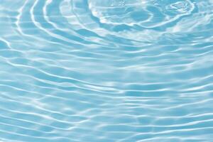 Bluewater waves on the surface ripples blurred. Defocus blurred transparent blue colored clear calm water surface texture with splash and bubbles. Water waves with shining pattern texture background. photo
