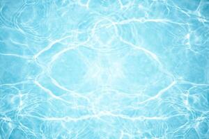 Bluewater waves on the surface ripples blurred. Defocus blurred transparent blue colored clear calm water surface texture with splash and bubbles. Water waves with shining pattern texture background. photo