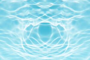 Blue water with ripples on the surface. Defocus blurred transparent blue colored clear calm water surface texture with splashes and bubbles. Water waves with shining pattern texture background. photo