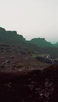 A view of a rocky mountain with a body of water in the distance video