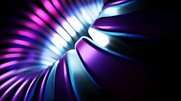 Purple and gray oscillating lines creating a tunnel. Design. A hole in the animation from which light ribbons depart in 3d format. video
