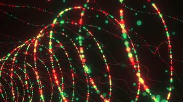 Animated 3D particles. abstract futuristic composition of many rows of green space dust. Motion. Amazing flowing space dust in a form of a spiral. video
