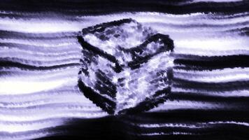 Glowing cube opening in space. Motion. Pixel animation with flickering stripes and 3d cube. 3D club opens in air video