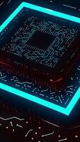 Advanced technology concept. Design. Visualization of a microchip created by Artificial Intelligence, digitalization of neural networking. video