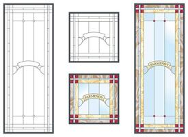 Stained glass with a place for a family name. Rectangular and square frame. Colorful stained glass window in classic style for ceiling or door panels, Banner for your initials vector