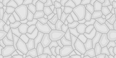 Paving stone in top view. White masonry coating cartoon style seamless pattern. White cobble stone chips texture. Wall or track tiles, walkway natural broken slate stone. vector