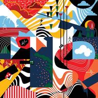 Modern mural geometric abstract covers templates. Seamless texture for printing on fabric In style of Kandinsky, cubism art shapes. Brochure, flyer, poster background composition vector