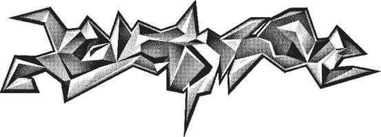 Graffiti urban tag. Pointillism ink drawing. Stippling illustration. Black and white halftone pattern. 3d abstract . Printing on t-shirt or label. Pixel art style vector