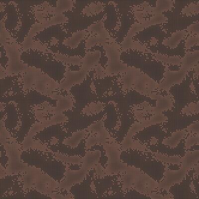 Digital military camouflage. Seamless camo pattern. Halftone dots background. Skin of a chameleon or snake. Dark brown color. Abstract texture for print on fabric, textile or paper