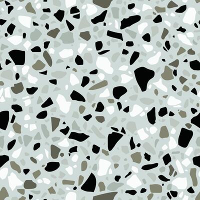 Gray terrazzo seamless texture. Floor tile, polished stone pattern. Marble surface. Abstract background with chaotic stains