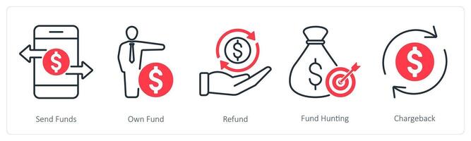 A set of 5 Banking icons as send funds, own fund, refund vector
