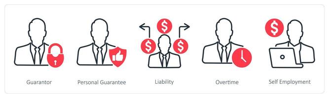 A set of 5 Banking icons as gurantor, personal gurantee, liability vector