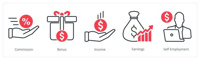 A set of 5 Banking icons as commission, bonus, income vector