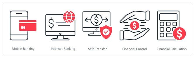 A set of 5 Banking icons as mobile banking, internet banking, safe transfer vector