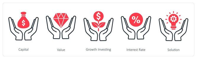 A set of 5 Banking icons as capital, value, growth investing vector
