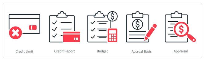 A set of 5 Banking icons as credit limit, credit report, budget vector