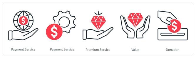 A set of 5 Banking icons as payment service, premium service, value vector