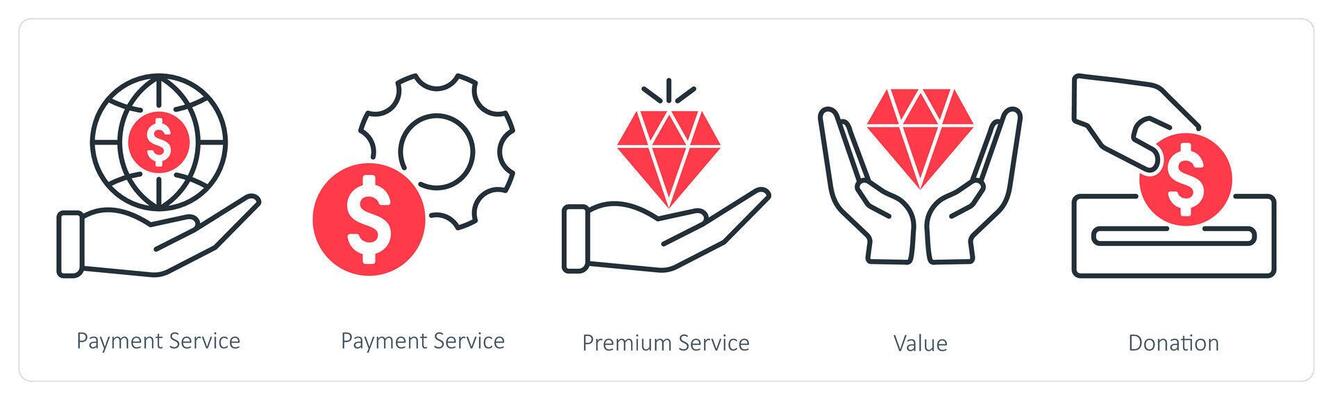A set of 5 Banking icons as payment service, premium service, value