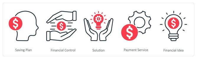A set of 5 Banking icons as saving plan, financial control, solution vector