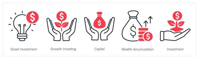 A set of 5 Banking icons as smart investment, growth investing, capital vector