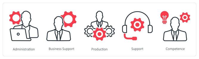 A set of 5 Business and Office icons as administration, business support, production vector