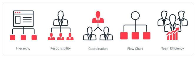 A set of 5 Business and Office icons as hierarchy, responsibility, coordination vector