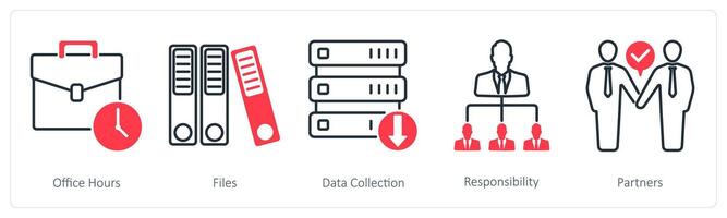A set of 5 Business and Office icons as office hours, files, data collection vector