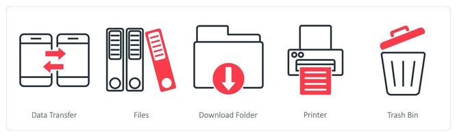 A set of 5 Business and Office icons as data transfer, files, download folder vector