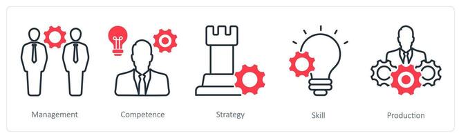 A set of 5 Business and Office icons as management, competence, strategy vector