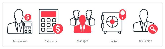 A set of 5 Business and Office icons as accountant, calculator, manager vector