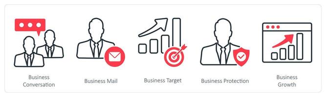 A set of 5 Business and Office icons as business conversation, business mail, business target vector