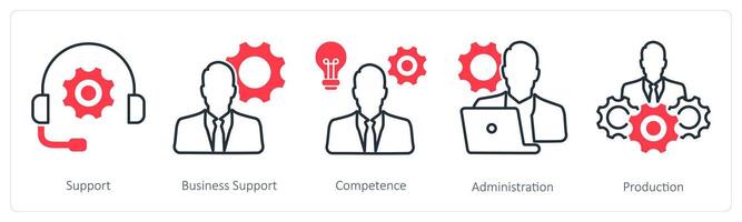 A set of 5 Business and Office icons as support, business support, competence vector