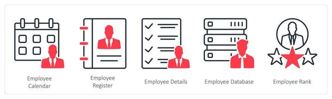 A set of 5 Business and Office icons as employee calendar, employee register, employee details vector