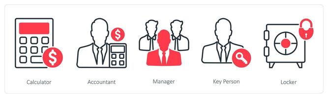 A set of 5 Business and Office icons as calculator, accountant, manager vector