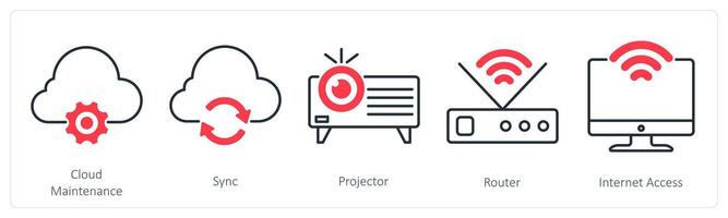 A set of 5 Business and Office icons as cloud maintenance, sync, projector vector