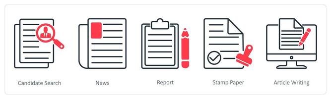 A set of 5 Business and Office icons as candidate search, news, report vector